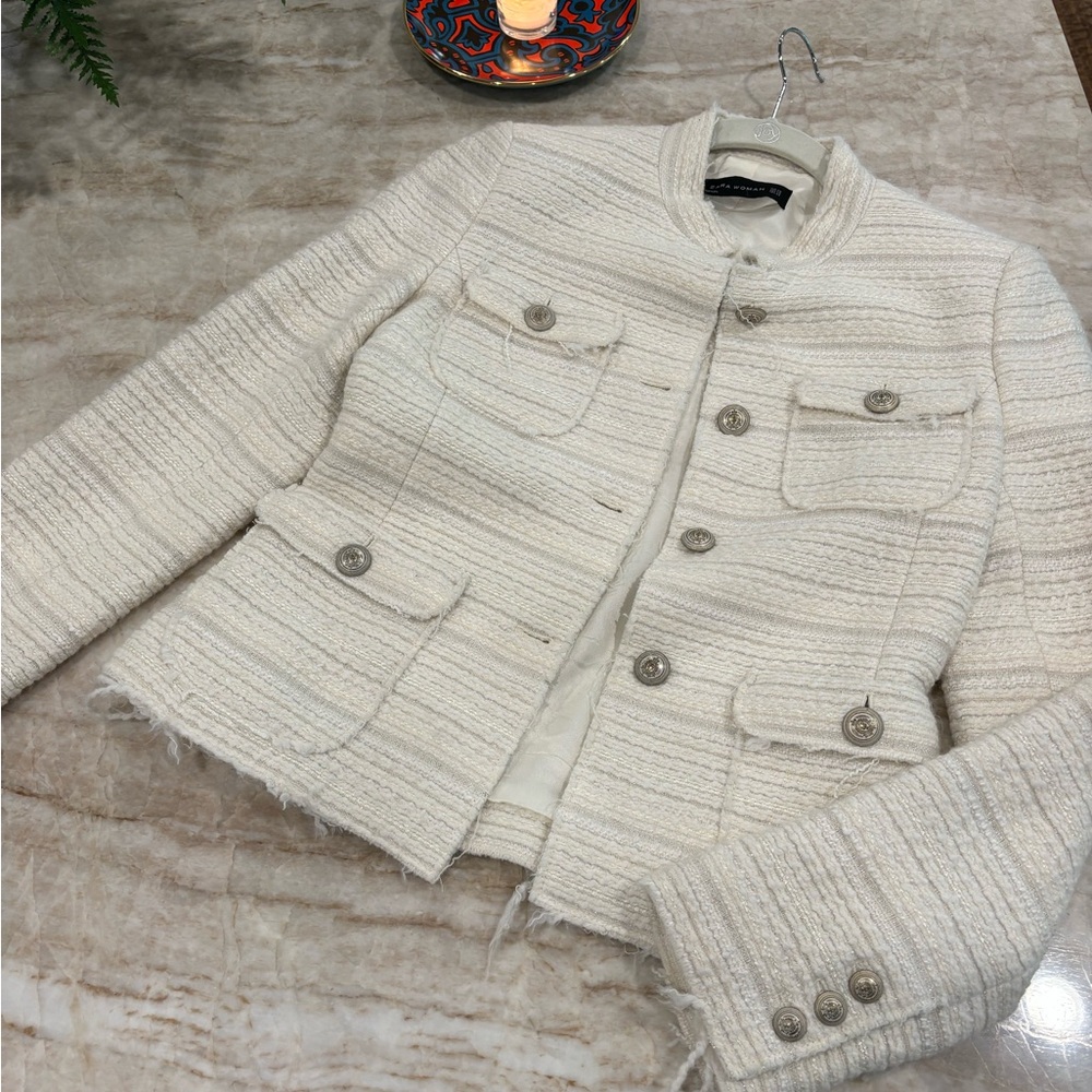 Zara Cream Textured Blazer